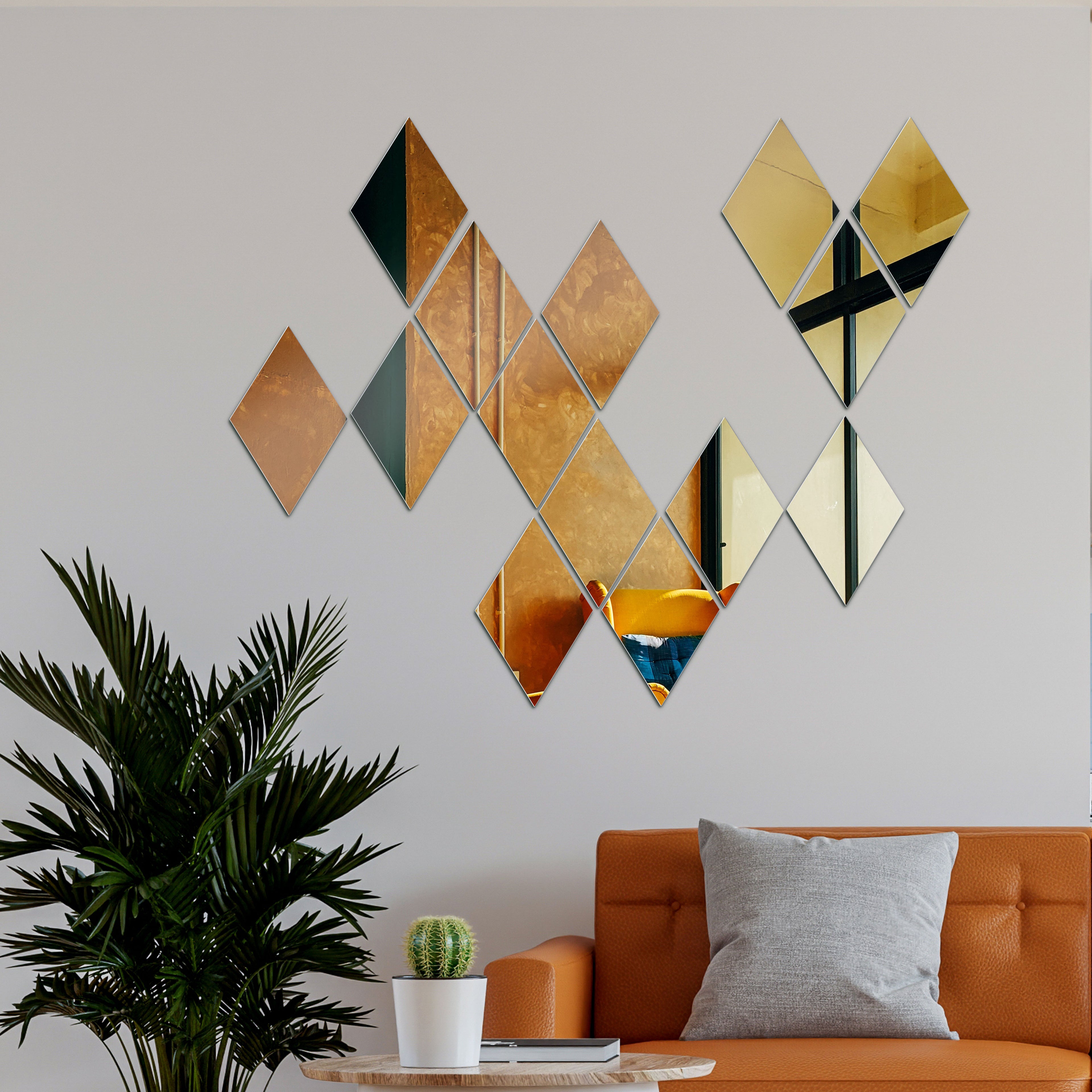 Acrylic Rhombus Mirror Wall Decor.