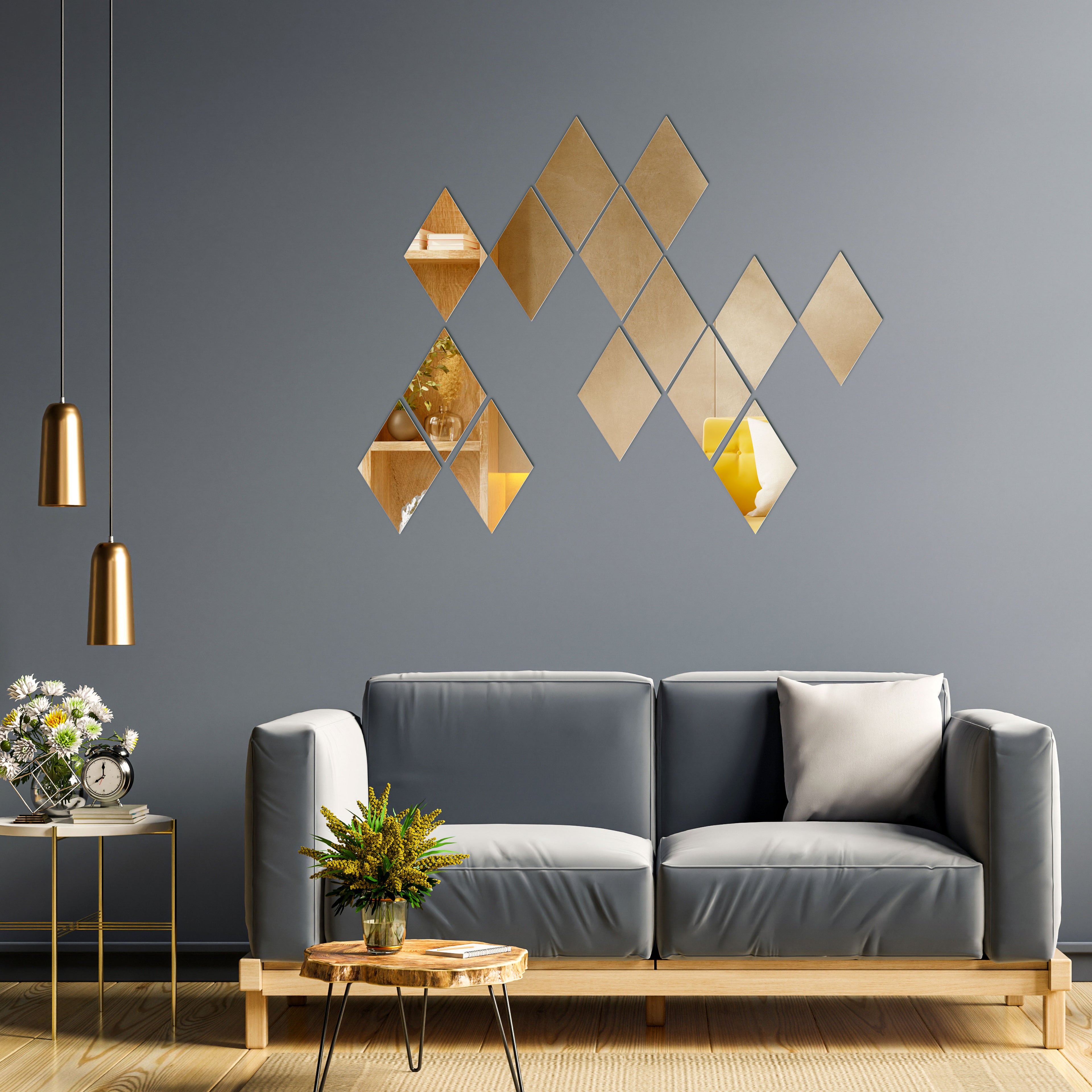 Acrylic Rhombus Mirror Wall Decor.