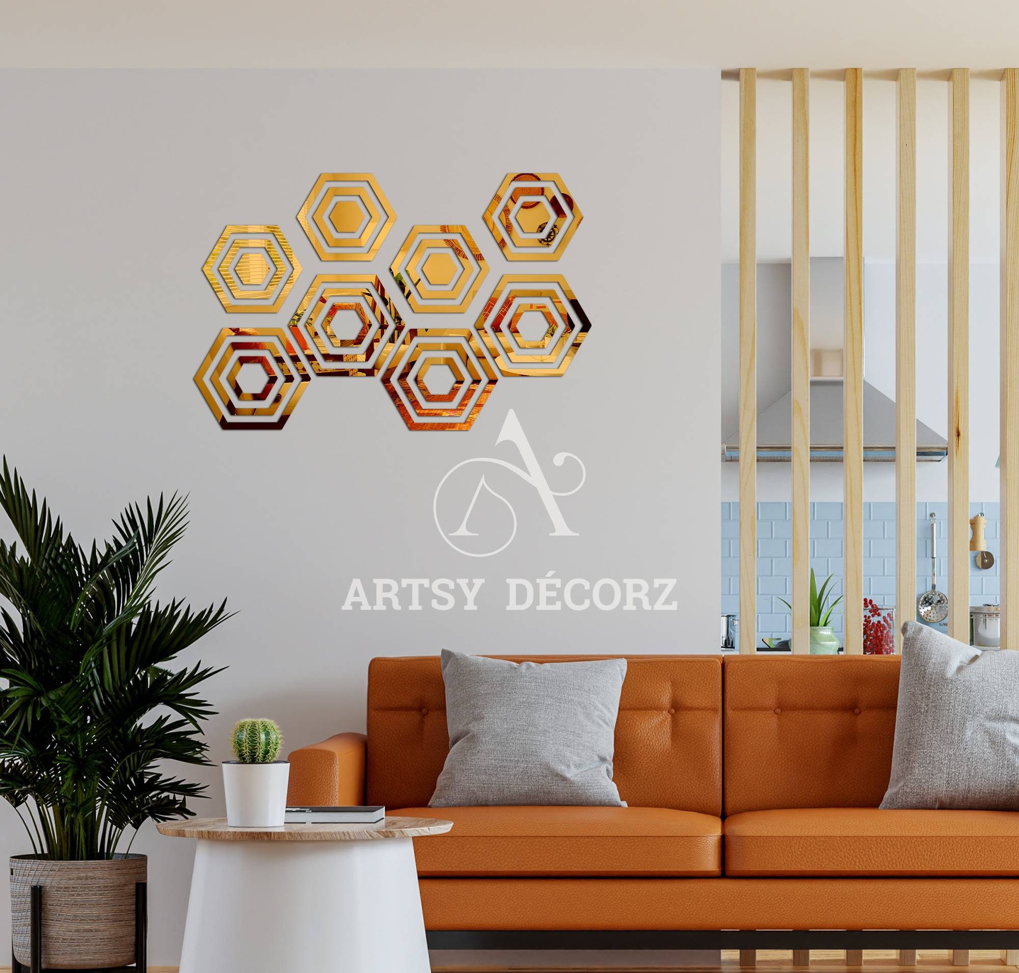 Acrylic Hexagon Rings Mirror Wall Decor.