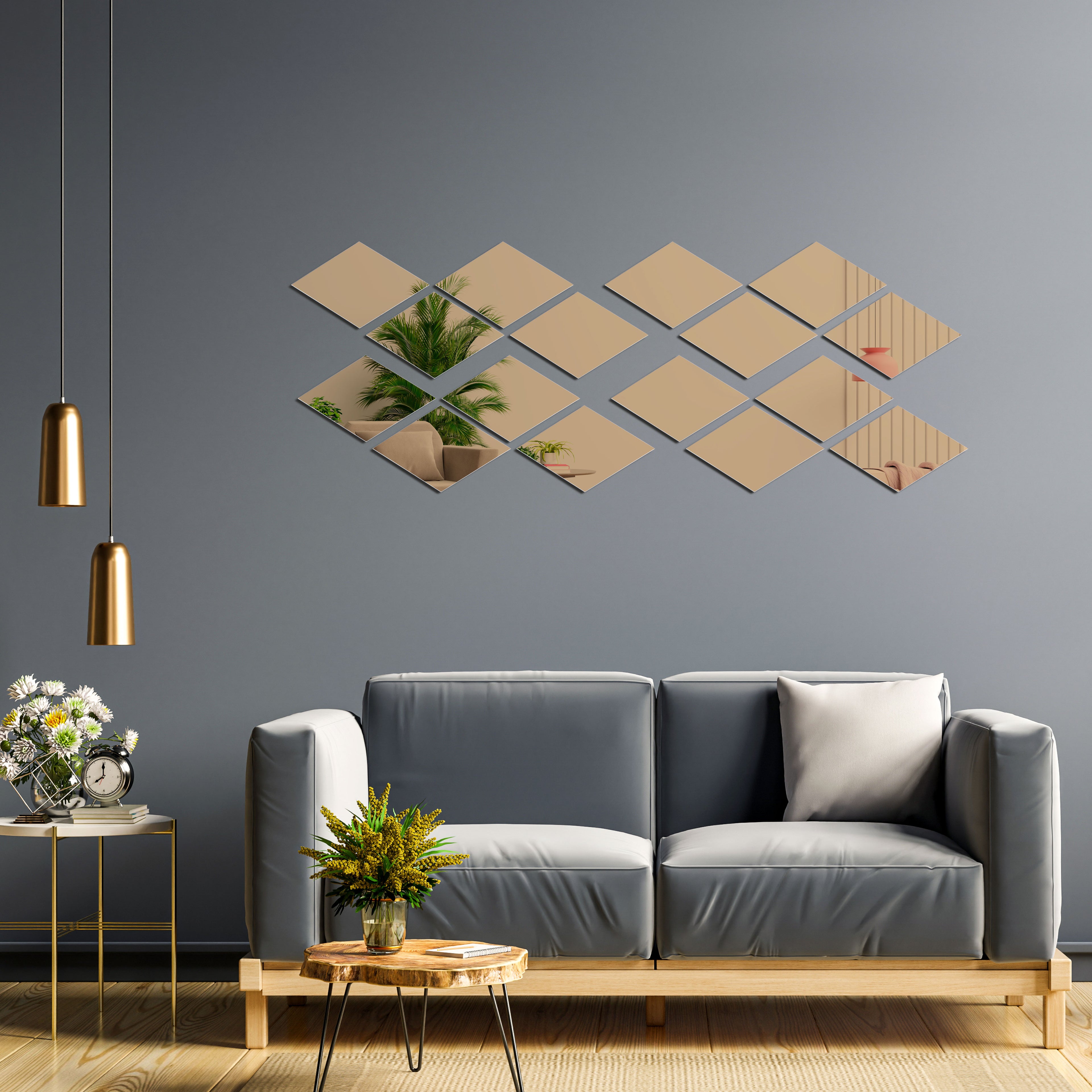 Acrylic Rhombus Mirror Wall Decor.