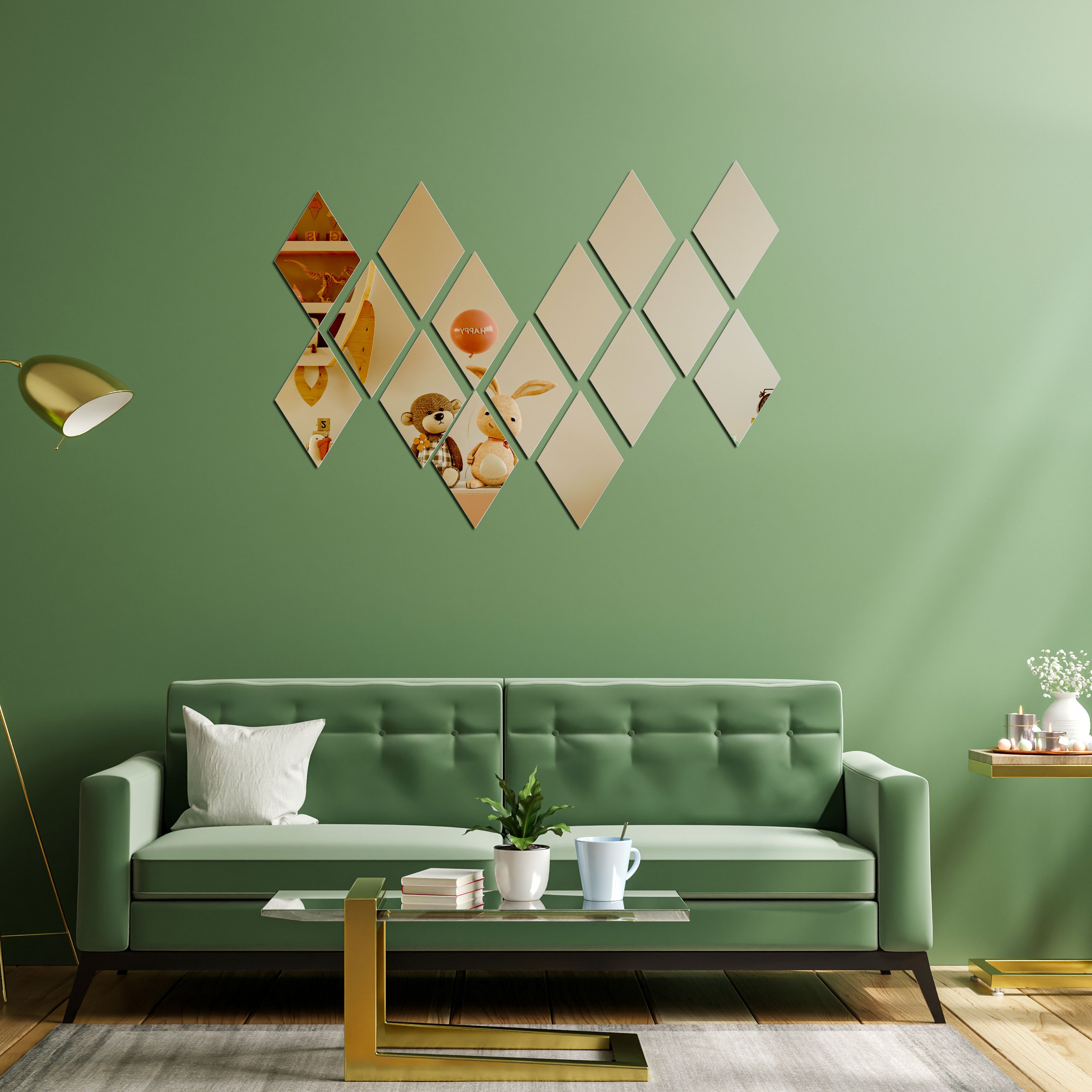 Acrylic Rhombus Mirror Wall Decor.