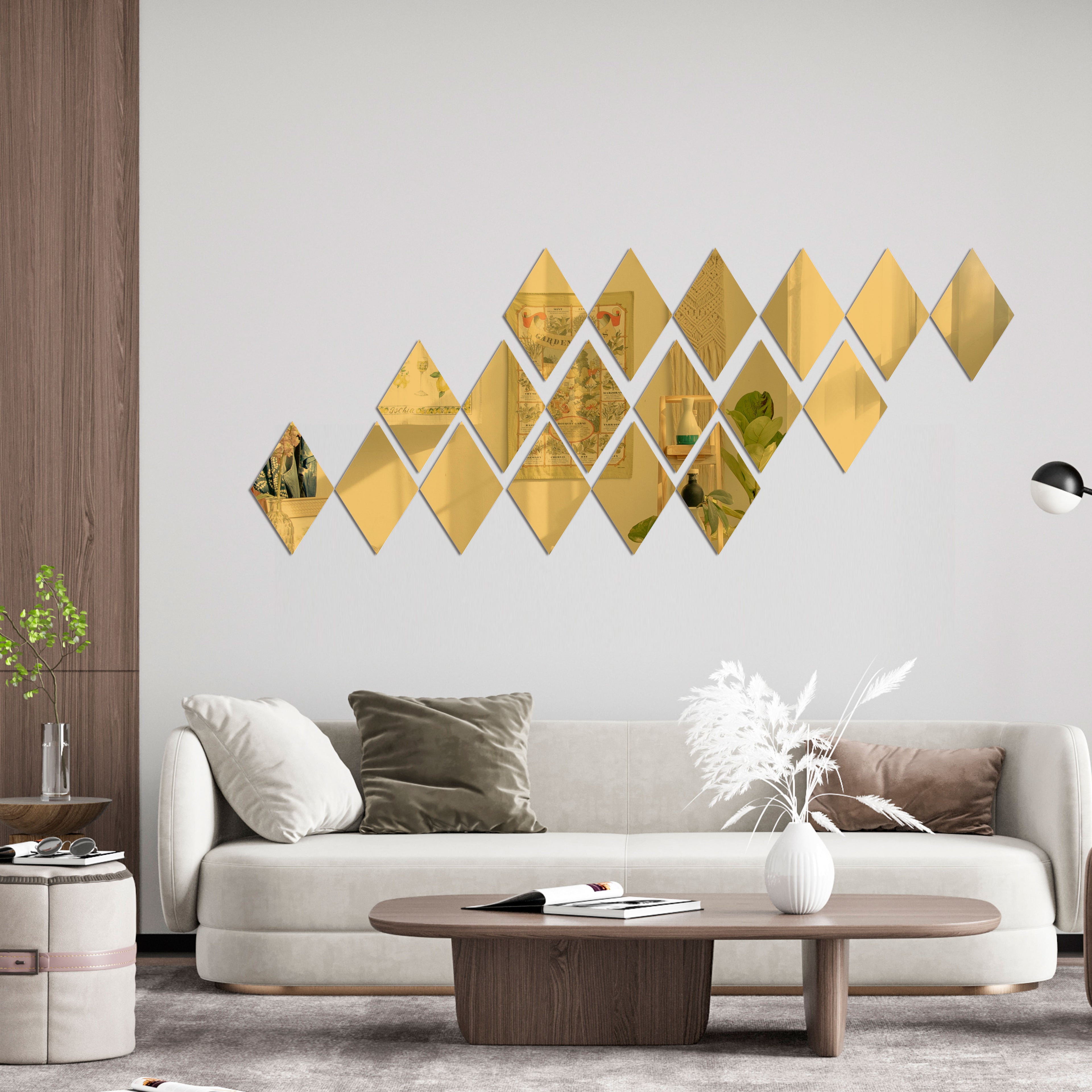 Acrylic Rhombus Mirror Wall Decor.