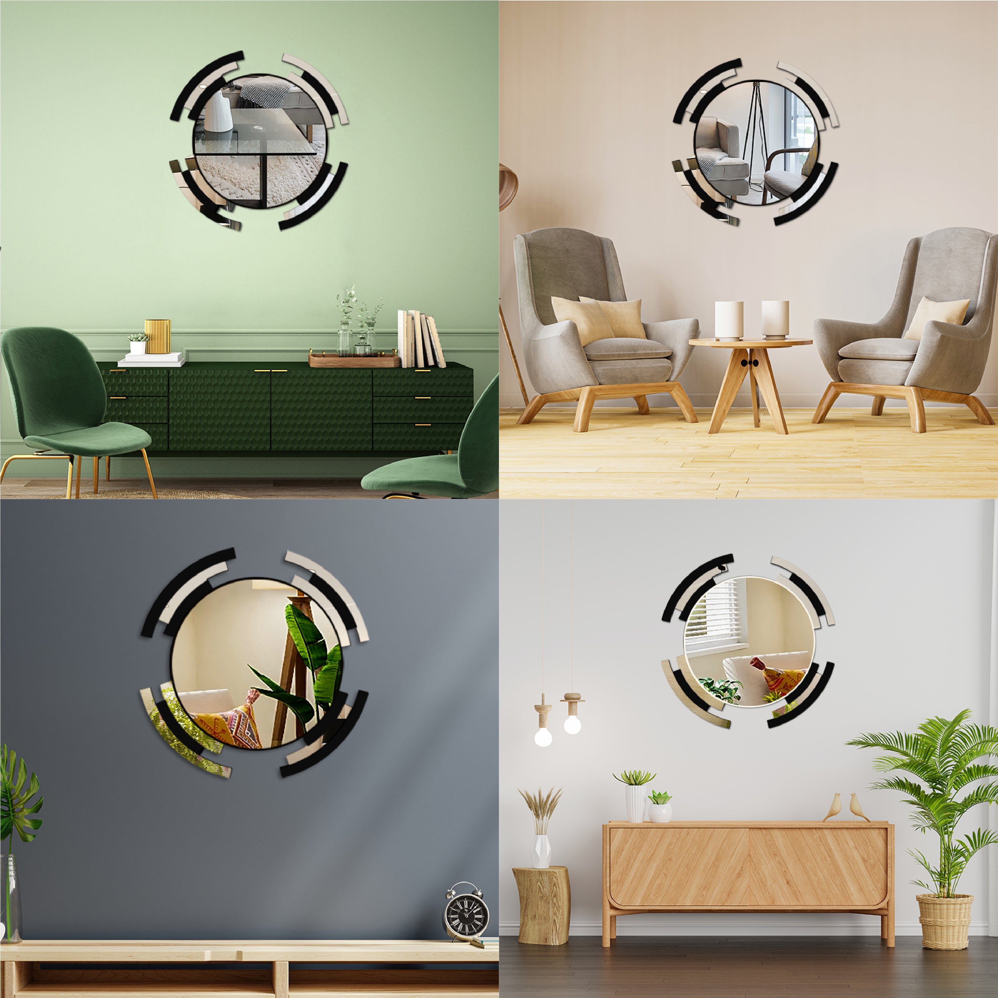 Premium Silver & Black Line Mirror Wall Decor.