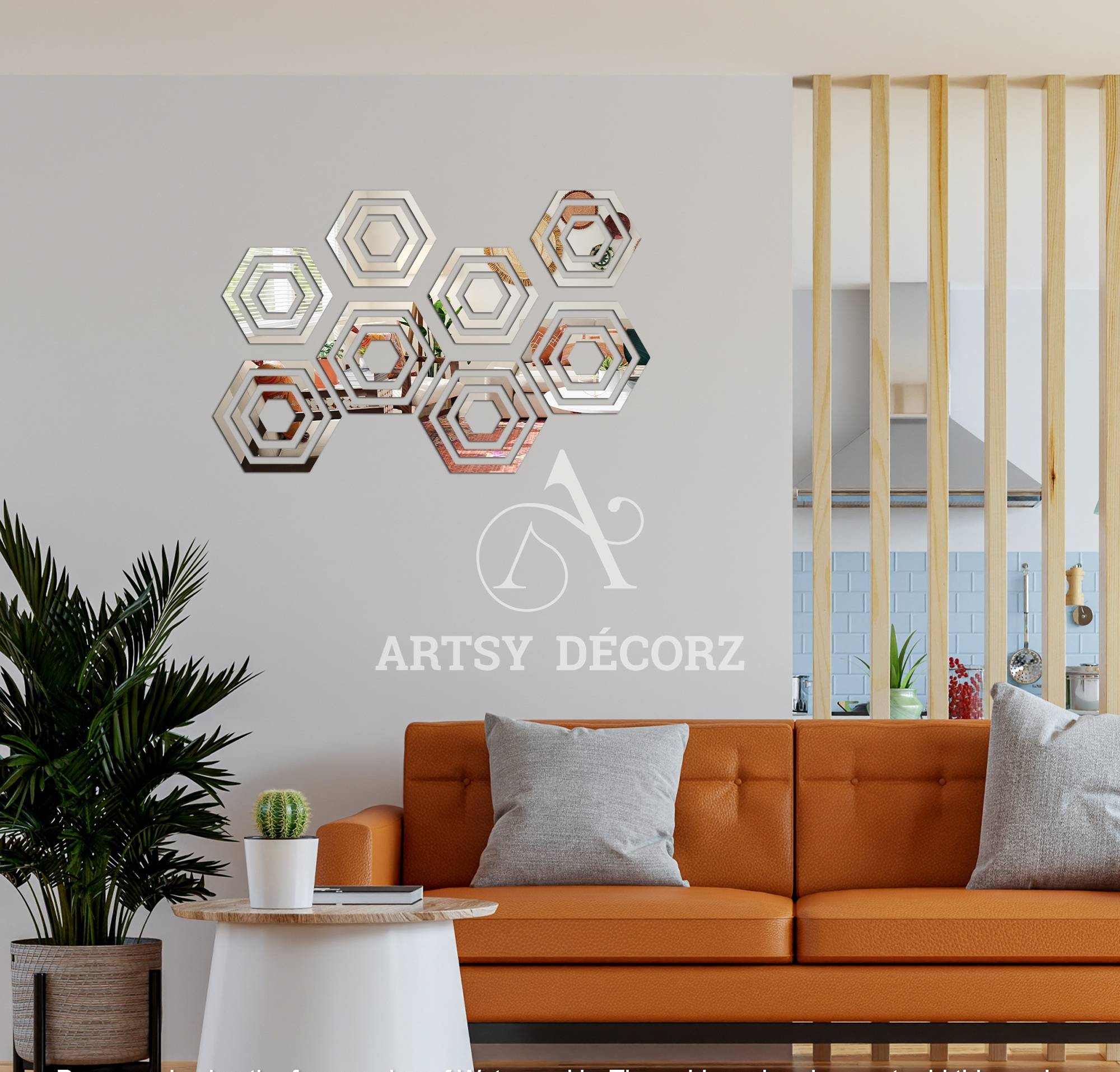 Acrylic Hexagon Rings Mirror Wall Decor.