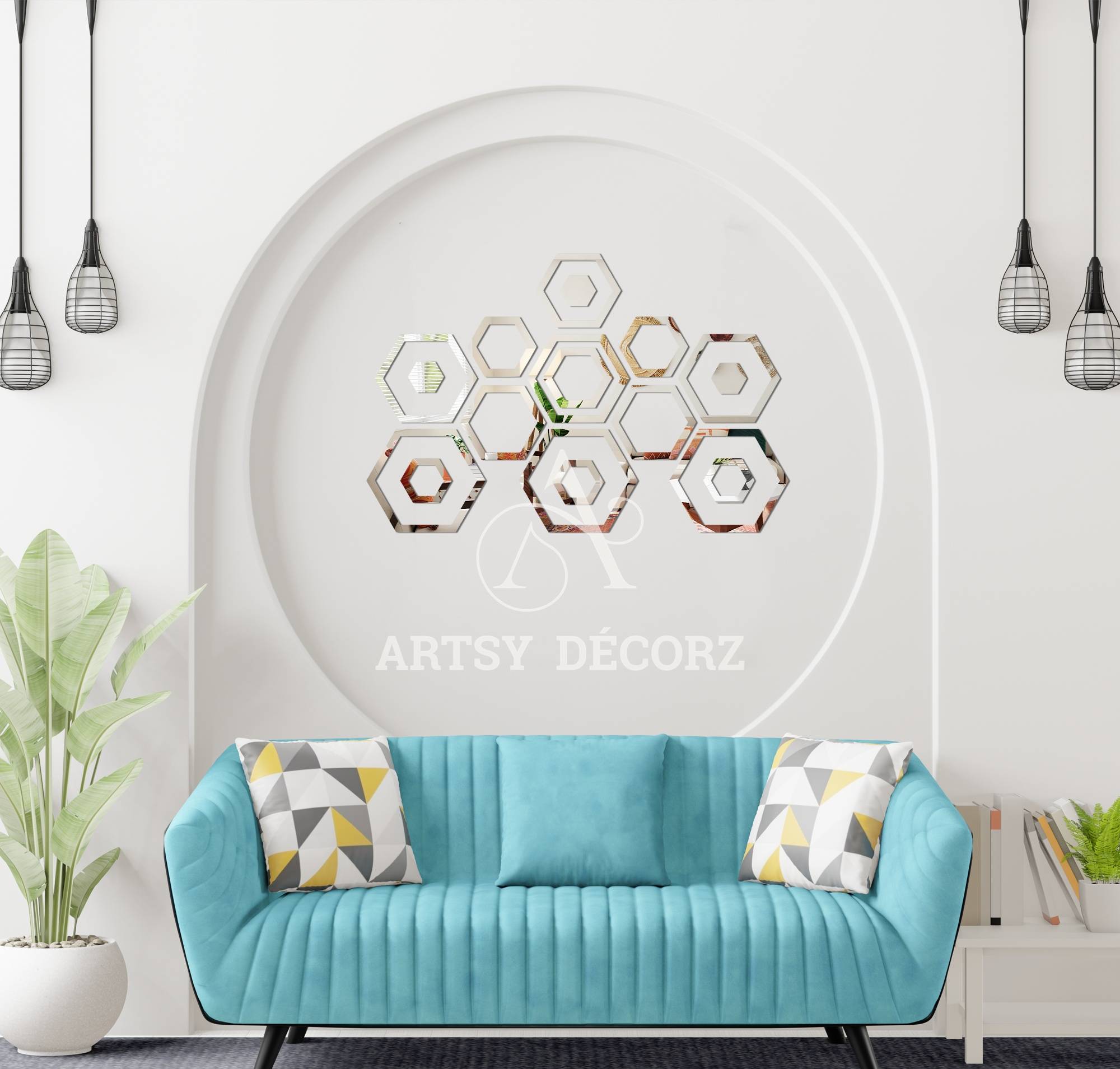 Acrylic Hexagon Rings Mirror Wall Decor.