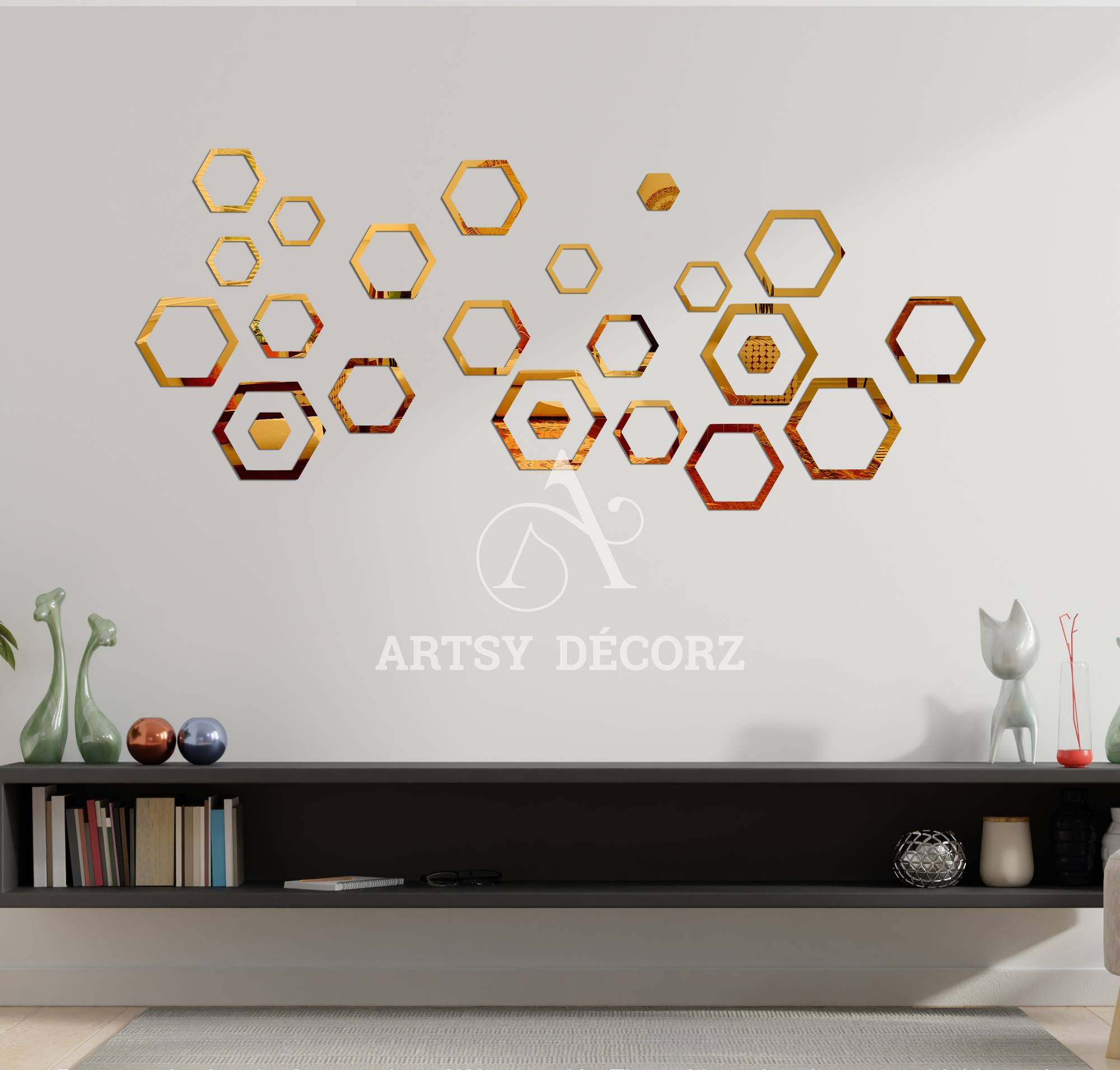 Acrylic Hexagon Rings Mirror Wall Decor.