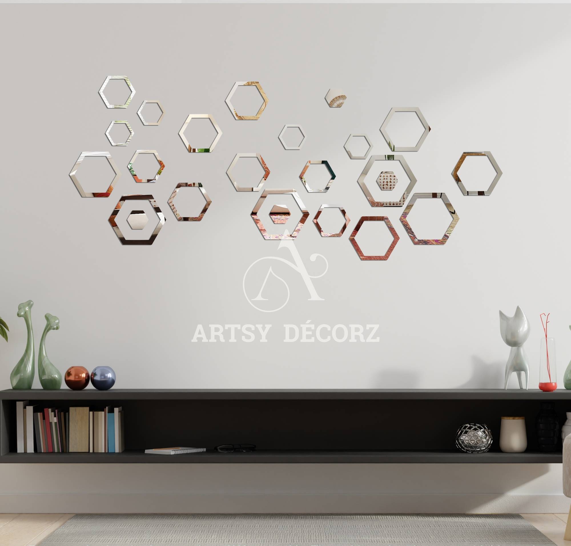 Acrylic Hexagon Rings Mirror Wall Decor.