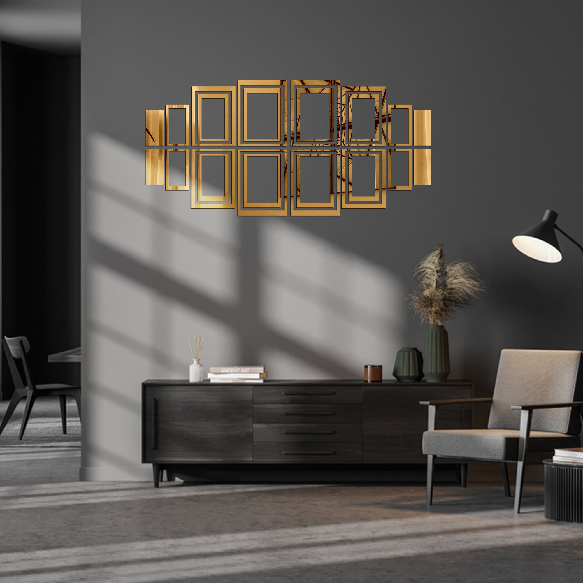 Acrylic Rectangle Rings Mirror Wall Decor.