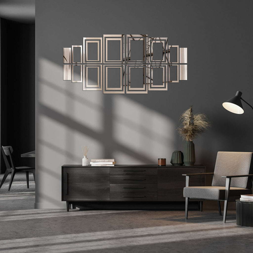 Acrylic Rectangle Rings Mirror Wall Decor Stickers.