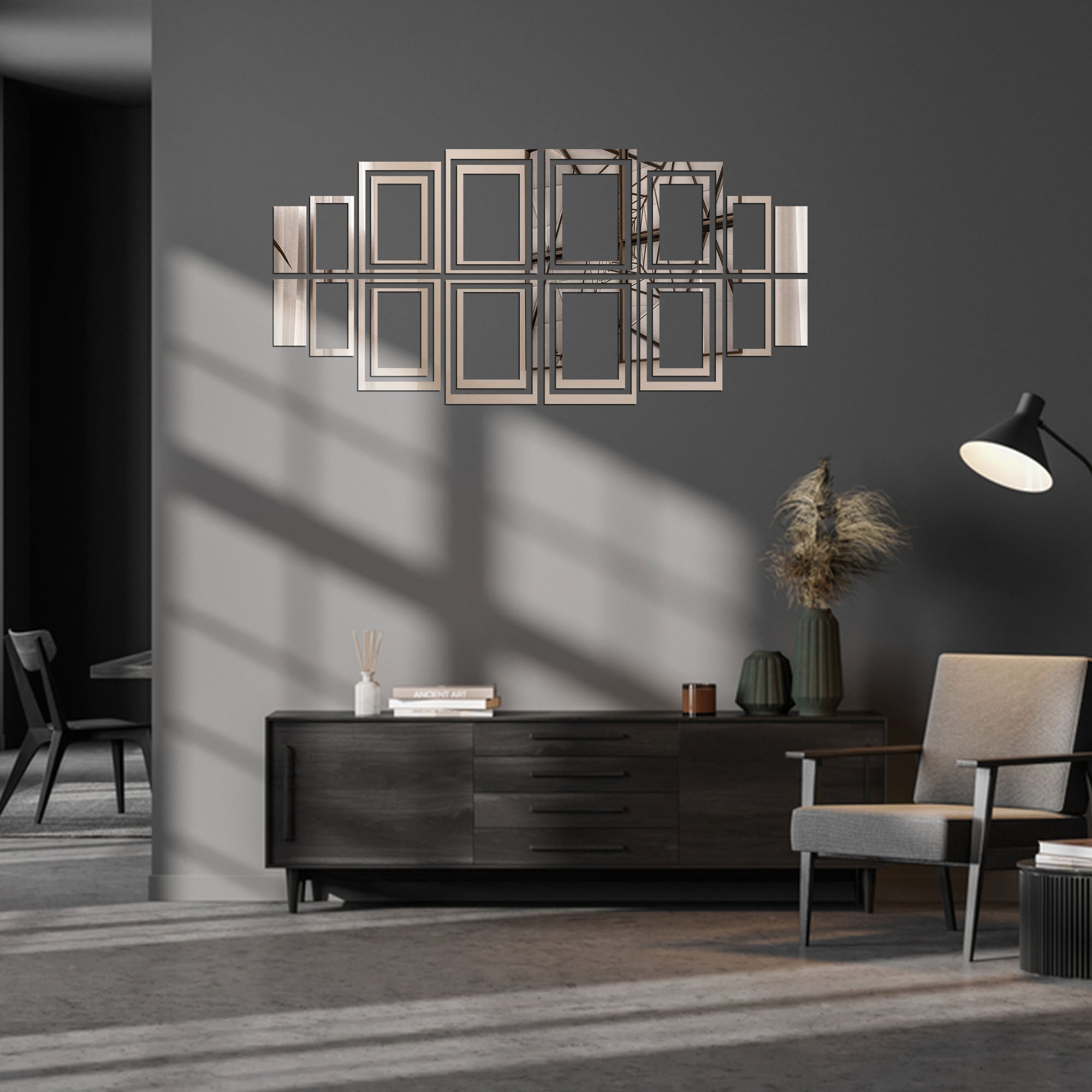 Acrylic Rectangle Rings Mirror Wall Decor.