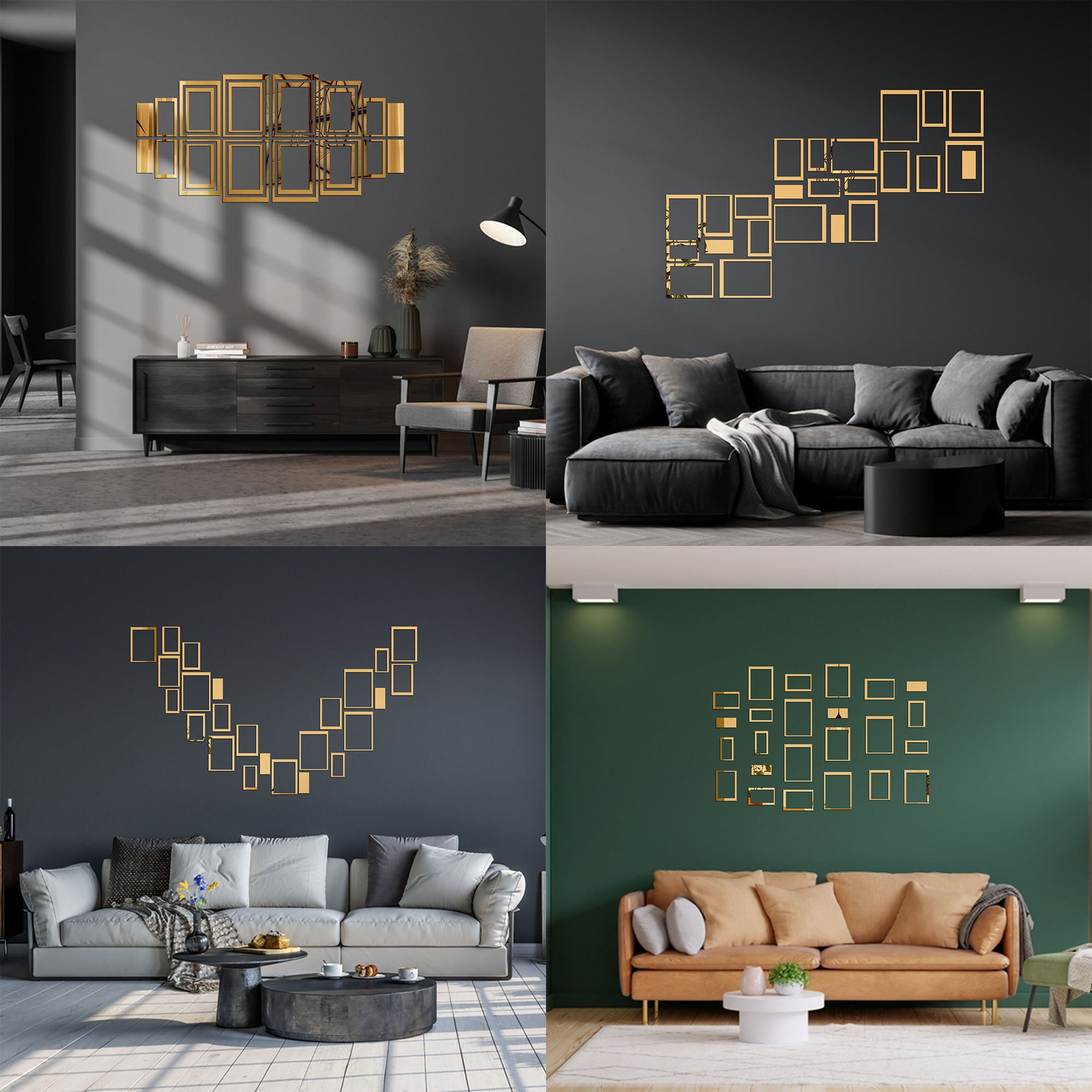 Acrylic Rectangle Rings Mirror Wall Decor.